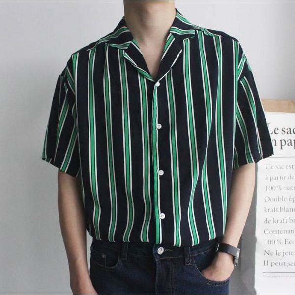 ストライプ 半袖シャツ　グッドロッキン　ロカビリー　オープンカラー　55　テッズ ストライプ 半袖シャツグッドロッキンロカビリーオープンカラー