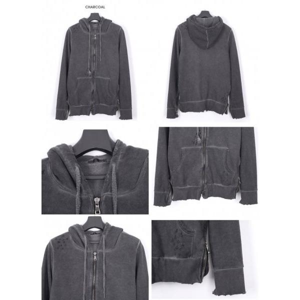 クラッシュ加工やウォッシュ加工を施したサイドZIPパーカー フーディー