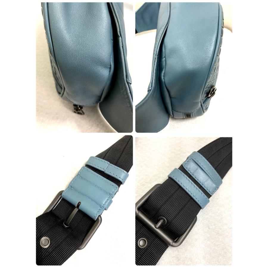 【美品】ボッテガヴェネタ ボディバッグ イントレチャート レザー ブルー BOTTEGA VENETA 【USED】BOTTEGA ボッテガヴェネタ イントレ