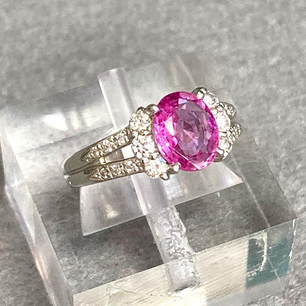 USED】指輪 Pt900 9号 サファイア1.38ct（刻印） メレダイヤ0.28