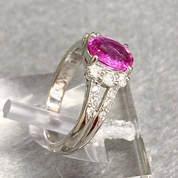 USED】指輪 Pt900 9号 サファイア1.38ct（刻印） メレダイヤ0.28