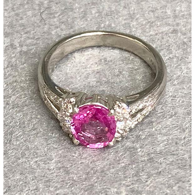 USED】指輪 Pt900 9号 サファイア1.38ct（刻印） メレダイヤ0.28