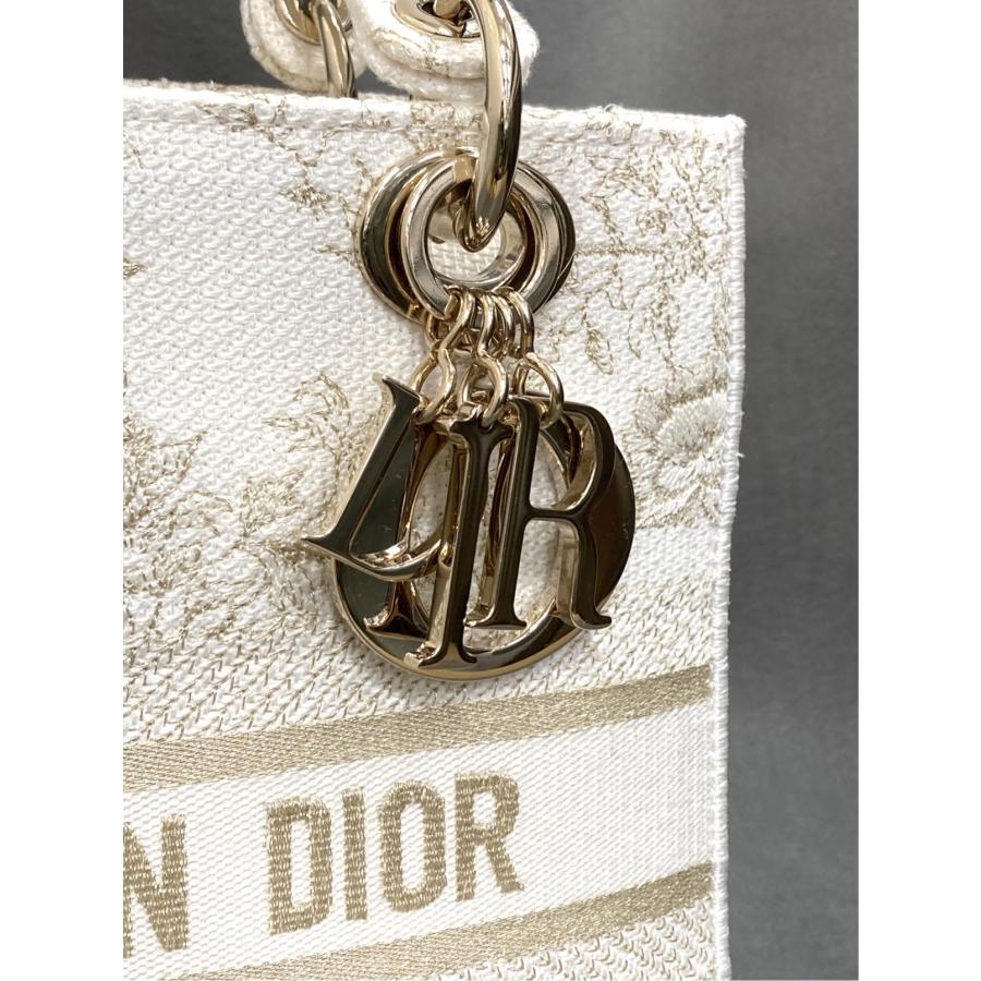 【未使用】Dior レディディオール　LADY D-LITE キャンバス　ジャガード　エンブロイダリー　2way　限定色　ホワイト×ゴールド　 ストラップ付（取り外し可）