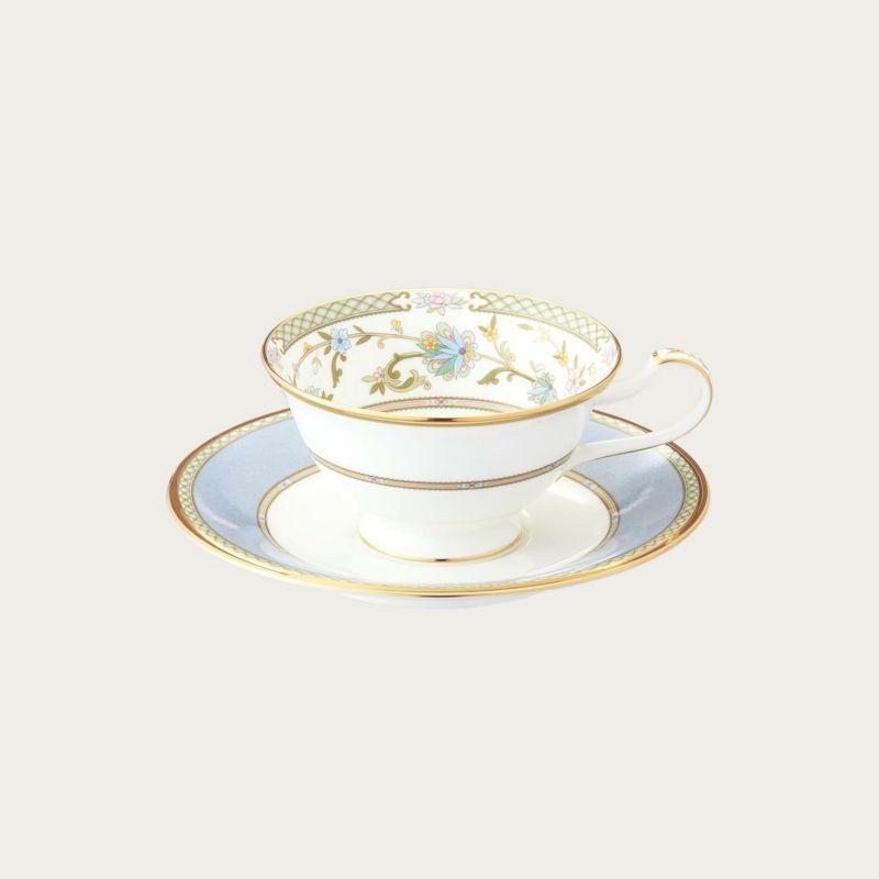 新品未使用　ノリタケ　　satin lace ティーカップ&ソーサー ノリタケ カップ＆ソーサーペア ジョージアンターコイズ 〈4857J