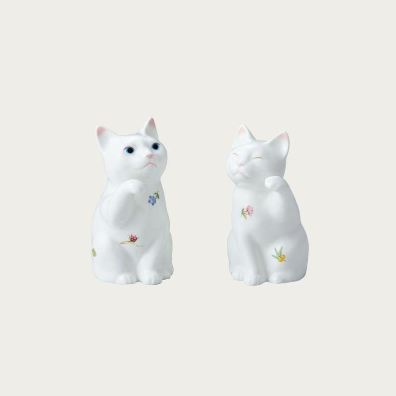 ノリタケ　猫　ネコ　置物　Noritake　高さ約１５ｃｍ ノリタケ Noritake 置物 招き猫（小）ペアセット 白無地 P45523/AC3623
