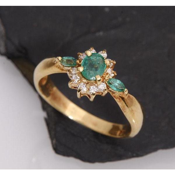 質屋出品》k18☆エメラルド+ダイアデザインリング☆C-1812 : c-1812  