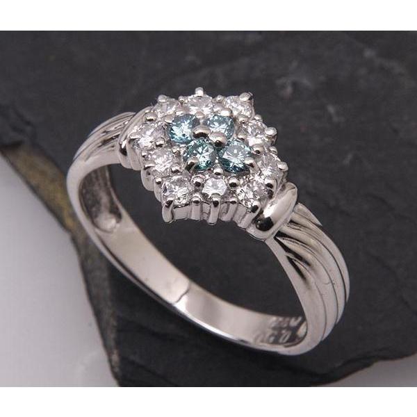 質屋出品》Pt900☆ブルーダイア+ダイアデザインリング☆C-1980  