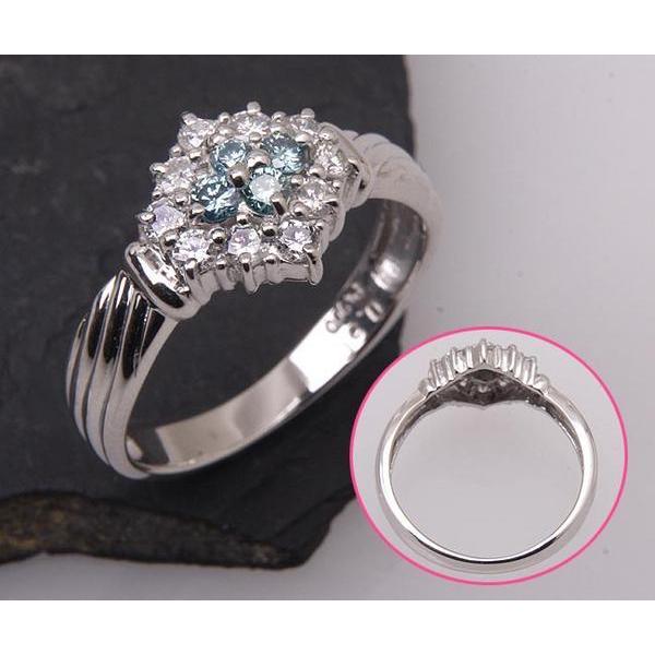 質屋出品》Pt900☆ブルーダイア+ダイアデザインリング☆C-1980  