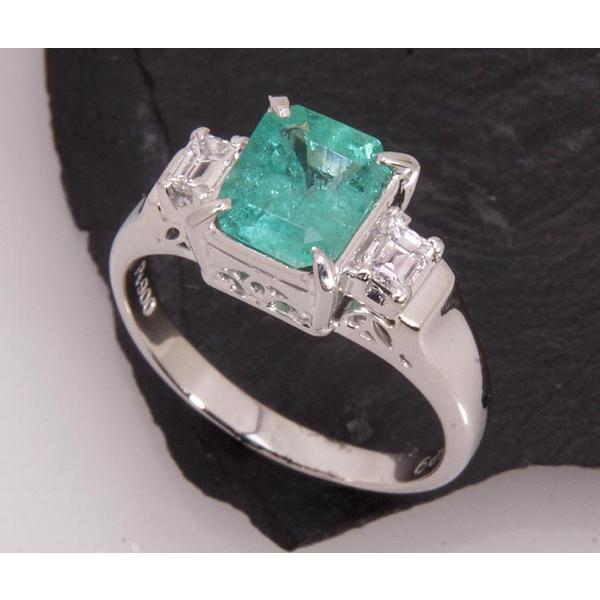 質屋出品》Pt900☆天然エメラルド1.16ct+ダイアデザインリング☆C-2249 