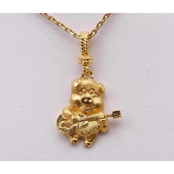 質屋出品》k18/k24☆ギターを弾くブタのネックレス☆C-2594 : wadaya44 