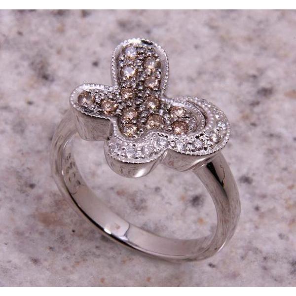 質屋出品》k18WG☆天然ダイアモンド0.25ctデザインリング☆C-3358  