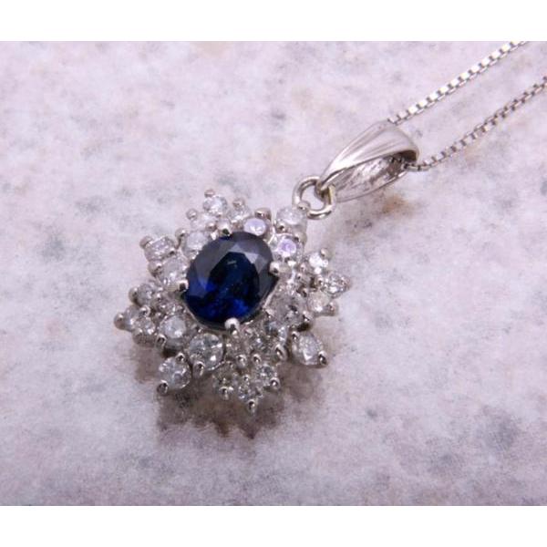 質屋出品》Pt850/900☆サファイア+ダイアネックレス☆C-3510 