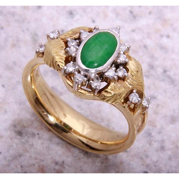 《質屋出品》k18/Pt900★天然翡翠+ダイアリング★C-3659