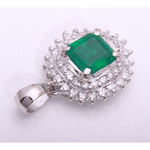 質屋出品》Pt900☆天然エメラルド0.76ct+ダイアモンドペンダント 