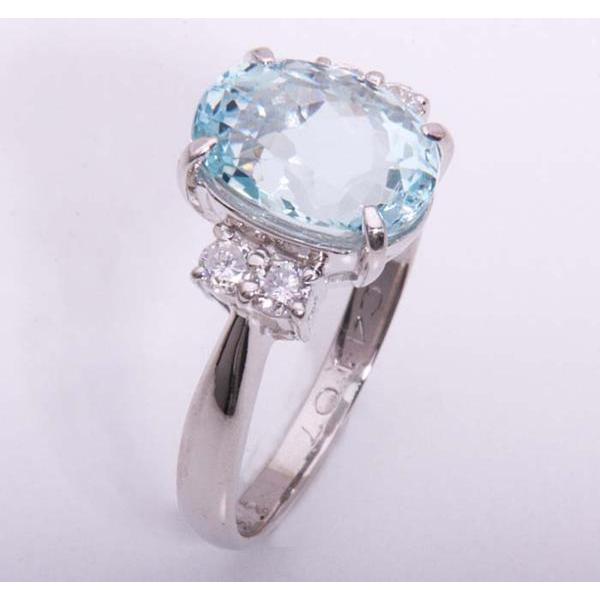 質屋出品》Pt900☆天然アクアマリン3.32ct+ダイアリング☆C-4001  