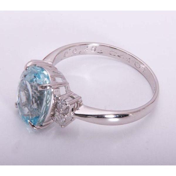 質屋出品》Pt900☆天然アクアマリン3.32ct+ダイアリング☆C-4001  