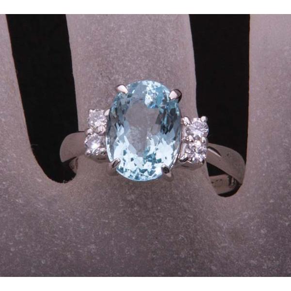 質屋出品》Pt900☆天然アクアマリン3.32ct+ダイアリング☆C-4001  