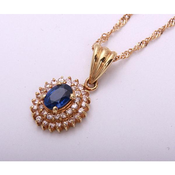 《質屋出品》k18★天然サファイア+ダイアモンドペンダントネックレス★C-4112