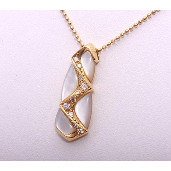 k18 ダイヤネックレス 質屋出品》k18☆天然シェル+ダイアモンドペンダントネックレス