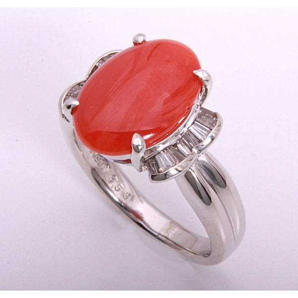 《質屋出品》Pt900★天然珊瑚3.53ct+ダイアモンドリング★C-4162