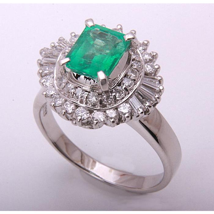 質屋出品》Pt900☆天然エメラルド1.13ct+ダイアモンドリング☆C-4276 