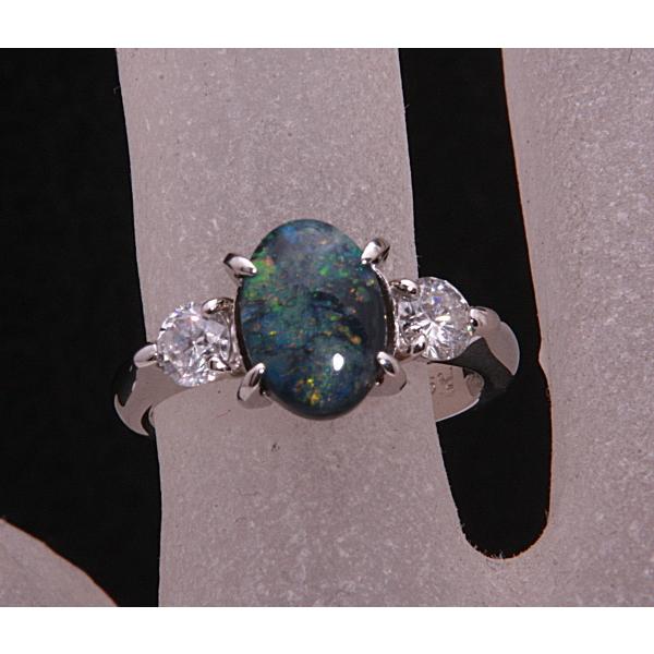 質屋出品》Pt900☆天然ブラックオパール1.39ct+ダイアモンドリング☆C 