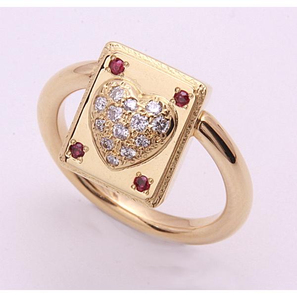 《質屋出品》k18★天然ルビー+ダイアモンドデザインリング★C-4550
