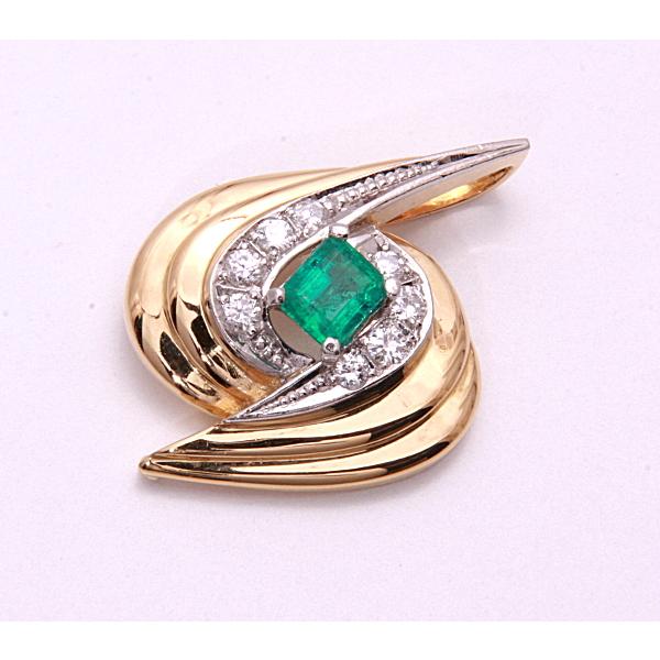 質屋出品》k18/Pt900☆天然エメラルド0.22ct+ダイアペンダントトップ 