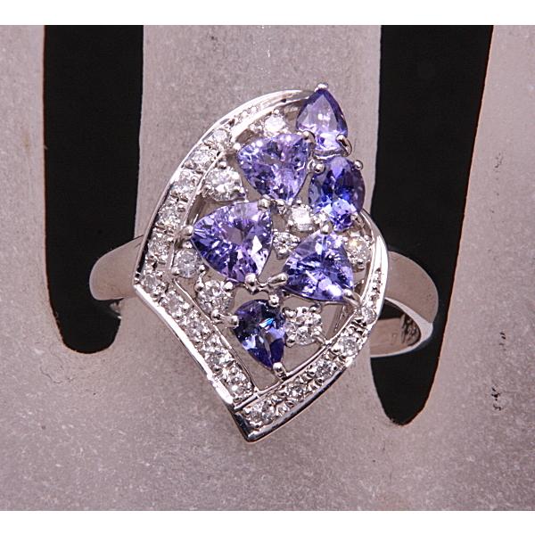 質屋出品》Pt900☆天然タンザナイト1.30ct+ダイアリング☆C-4704 