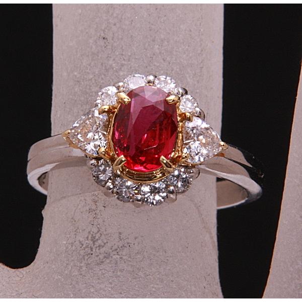 質屋出品》Pt900/k18☆天然ルビー0.73ct+ダイアデザインリング