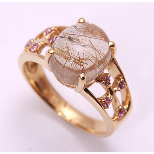 質屋出品》k18☆天然ルチルクォーツのデザインリング☆C-4851 : c-4851  