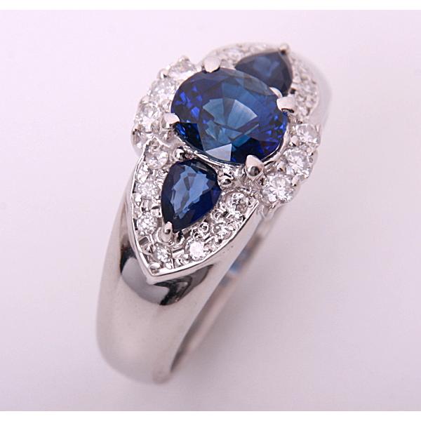 質屋出品》Pt900☆天然サファイア1.05ct+0.35ct+ダイアデザイン 質屋出品》Pt900☆天然サファイア1.05ct+0.35ct+ダイアデザイン