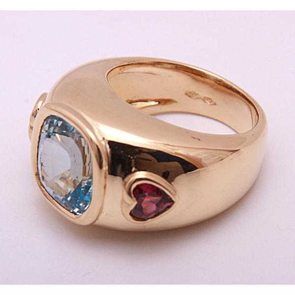 質屋》k18☆天然トパーズ+ガーネットデザインリング☆C-5170  