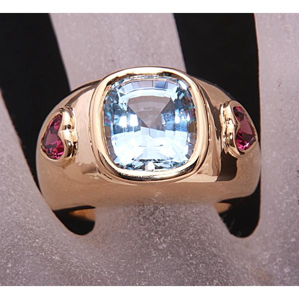 質屋》k18☆天然トパーズ+ガーネットデザインリング☆C-5170  