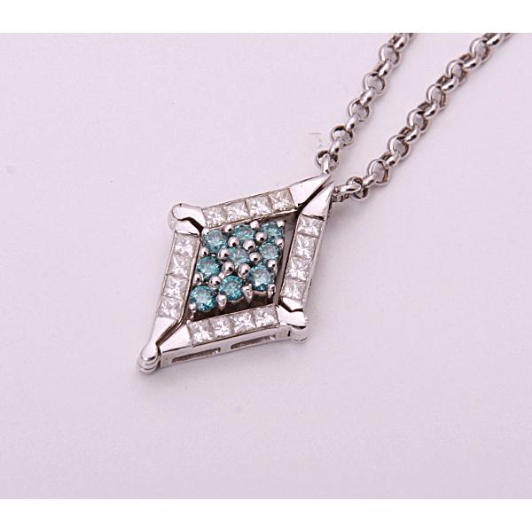 《質屋》k18WG★天然ダイアモンド+ブルーダイアネックレス★C-5314