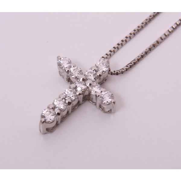 質屋出品》Pt850/900☆天然ダイア0.30ctクロスペンダント