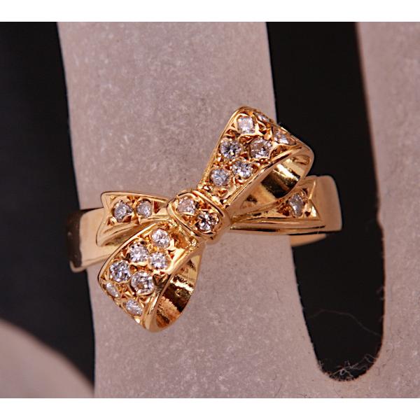 質屋出品》スタージュエリー☆k18天然ダイアリボンモチーフリング☆C