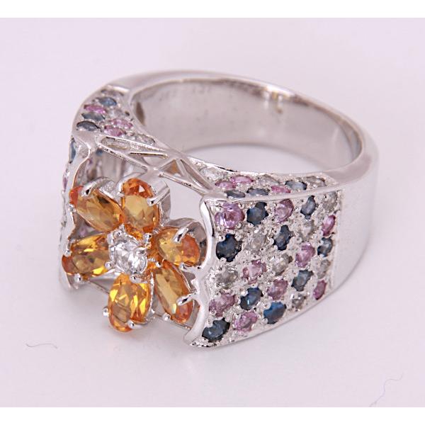 質屋出品》k18WG☆マルチカラーサファイアデザインリング☆C-5856 : c  