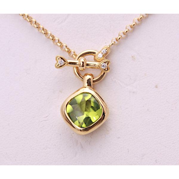 質屋出品》ベリテ☆k18天然ペリドット+ダイアモンドペンダント  