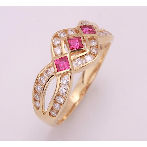 質屋出品》k18☆天然ルビー+ダイアモンドデザインリング☆C-5935