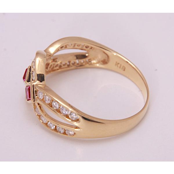 質屋出品》k18☆天然ルビー+ダイアモンドデザインリング☆C-5935