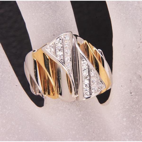 質屋出品》Pt900/K18☆天然ダイアの幅広デザインリング☆k-3958