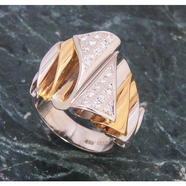 質屋出品》Pt900/K18☆天然ダイアの幅広デザインリング☆k-3958