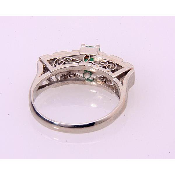 質屋出品》Pm850☆アンティークの天然エメラルド0.35ct+ダイアリング  