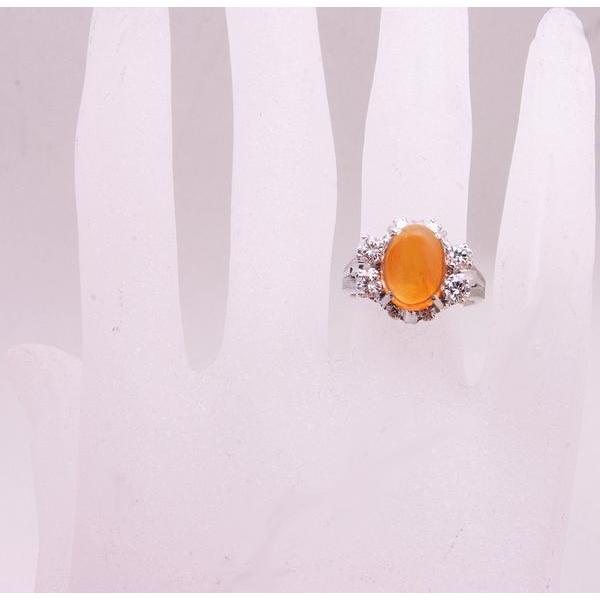 見て！Pt900プラチナ燃えるようなファイアオパール×ダイヤリング指輪9  