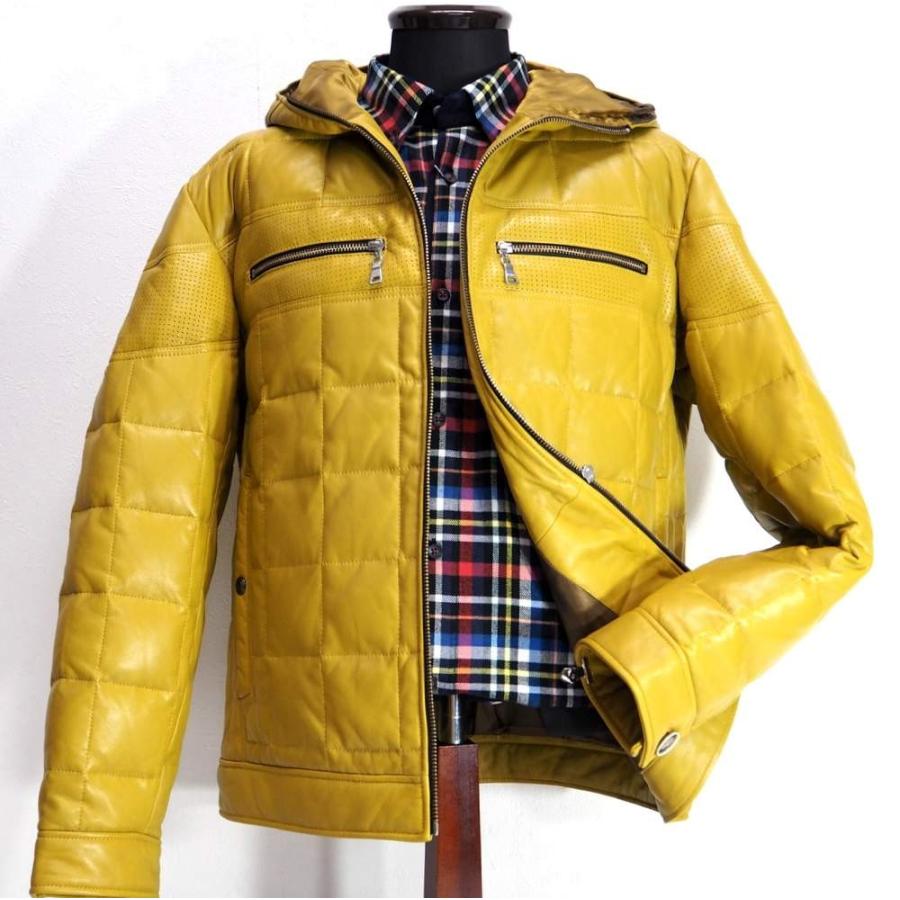 Pagelo パジェロ ジップアップ レザーブルゾン ダウンコート ハーフコート イエロー メンズ ファッション 服 カジュアル 秋冬 Www Vipcloset Com Br