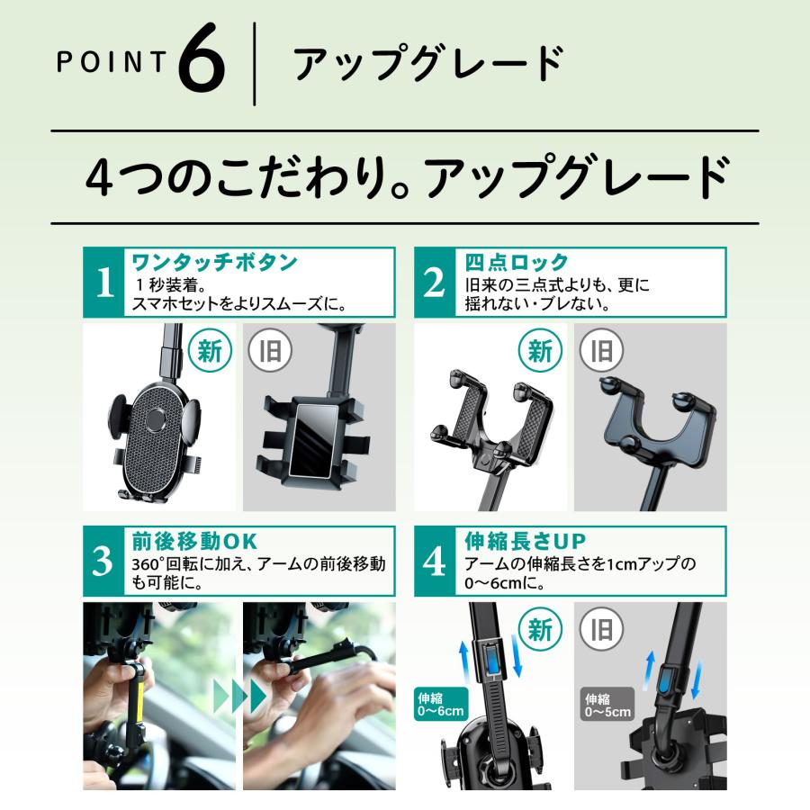 車載ホルダー スマホホルダー 車 ルームミラー スマホスタンド