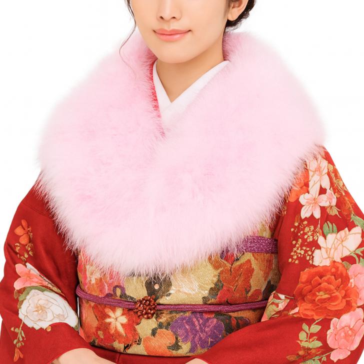 フェザーショール ロング 羽毛 成人式 振袖 ファー【ピンク マラボー