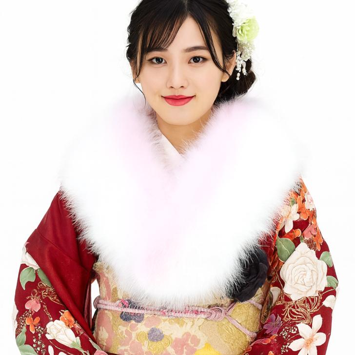 フェザーショール ロング 羽毛 成人式 振袖 ファー【ピンク×ホワイト