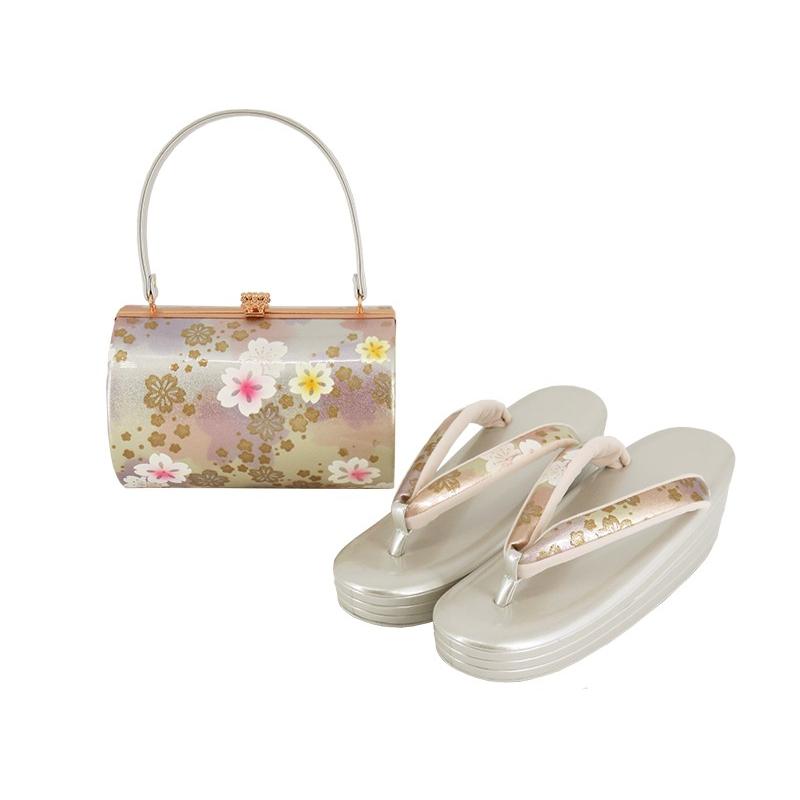 振袖草履バッグ 振袖用 草履バックセット 厚底草履 桜柄 ハイ 振袖草履バッグ 振袖用 草履バックセット 厚底草履 桜柄 ハイ